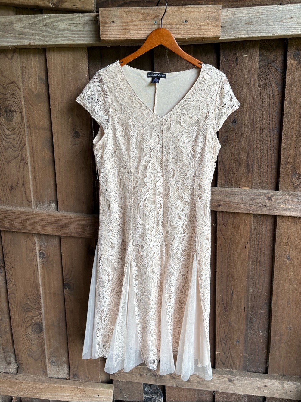 Cardalite Petite Ivory Lace Boho Fairy Whimsy Handkerchief Hem Midi Dress